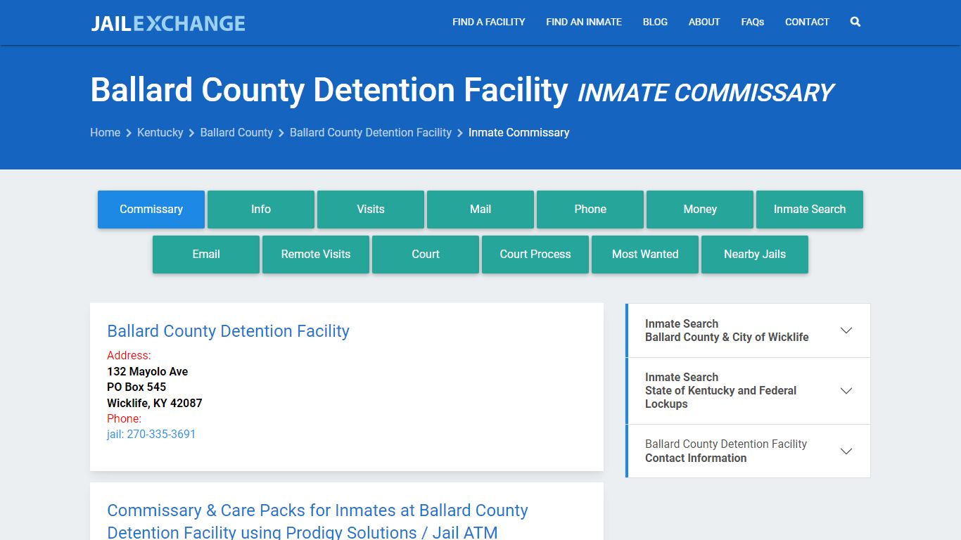 Ballard County Detention Facility Inmate Commissary - Jail Exchange