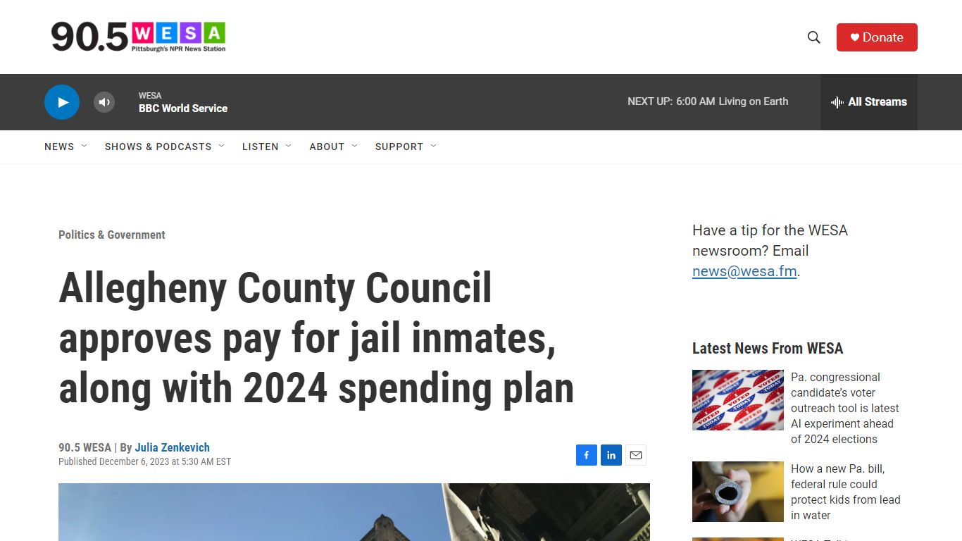 Allegheny County Council approves pay for jail inmates | 90.5 WESA