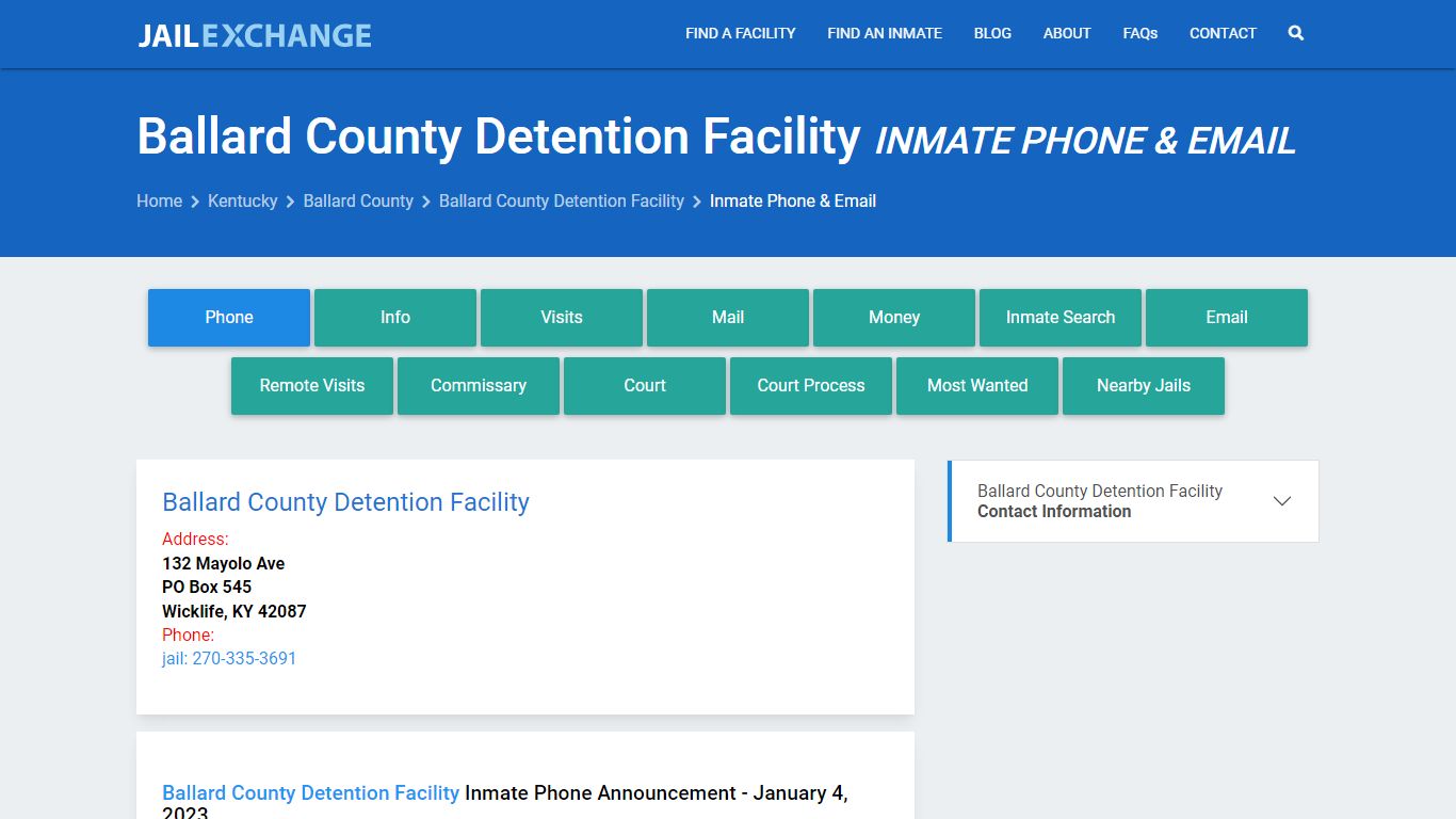 Inmate Phone - Ballard County Detention Facility, KY - Jail Exchange